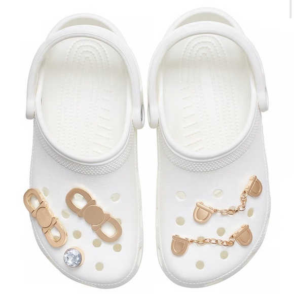 Brand New Crocs Jibbitz Charms Recollect Shoelery 5 Pk Gold Tone Metallic Chains - Picture 3 of 15
